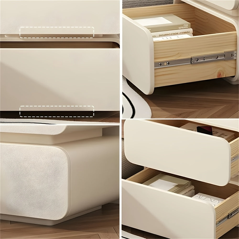 2 Drawers Light Luxury Simple Drawer Bedside Table, Cream Wind Suitable for Bedroom, No Installation.