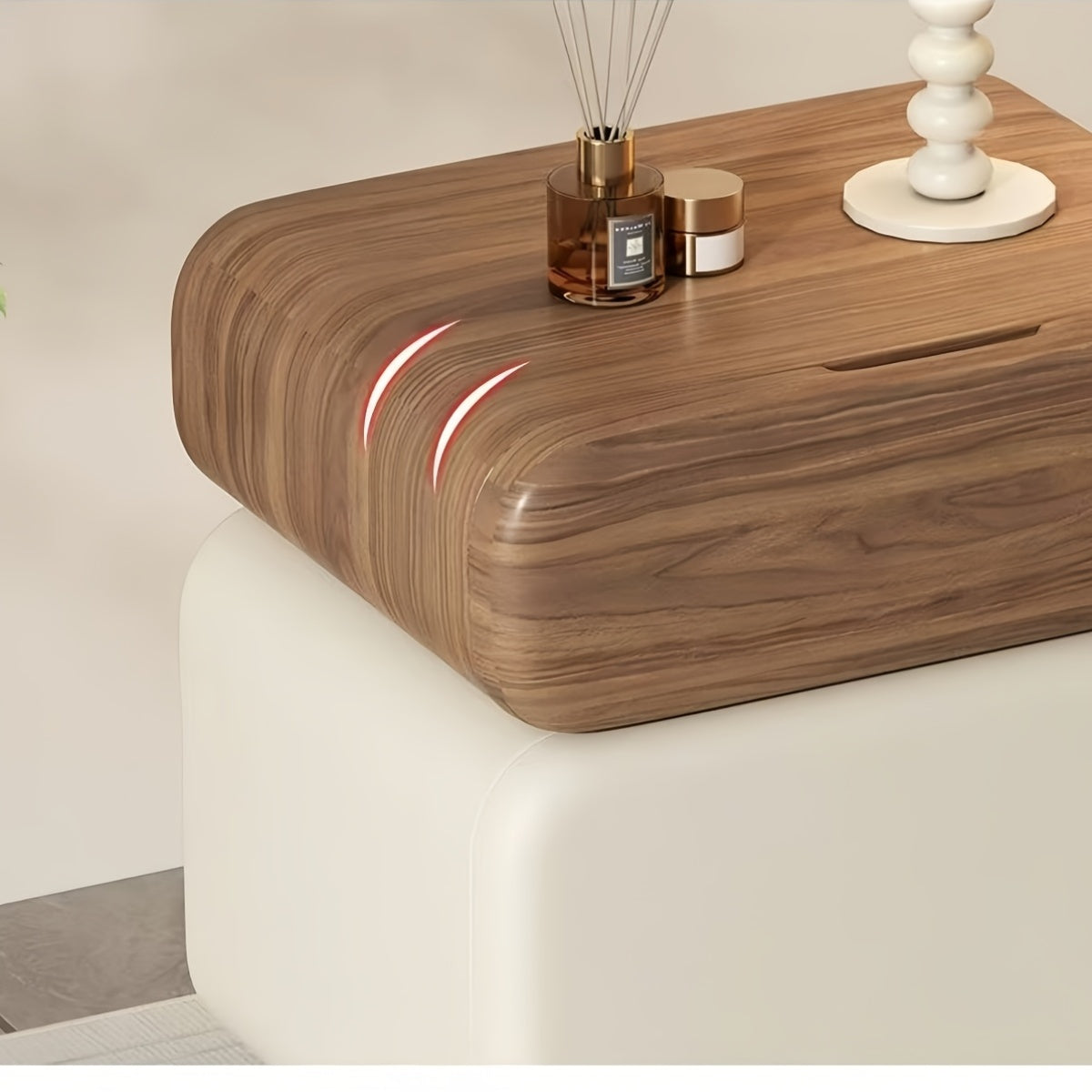 Mibai Solid Wood Leather-Wrapped Nightstand with Two Drawers - Sleek Design, Ready to Use, Ideal for Bedroom Organization, Easy Storage Option | Curved Drawer Style | Practical Furniture, Bedroom Storage And