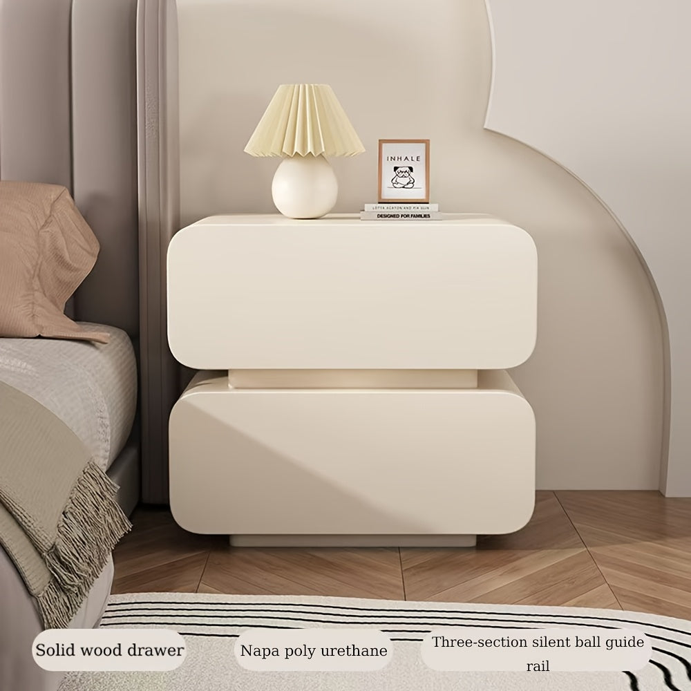 2 Drawers Light Luxury Simple Drawer Bedside Table, Cream Wind Suitable for Bedroom, No Installation.