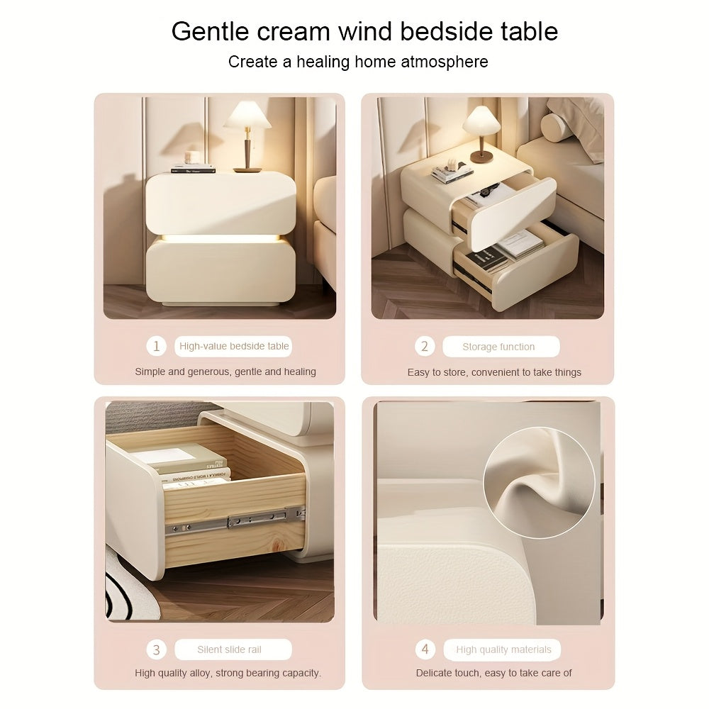 2 Drawers Light Luxury Simple Drawer Bedside Table, Cream Wind Suitable for Bedroom, No Installation.