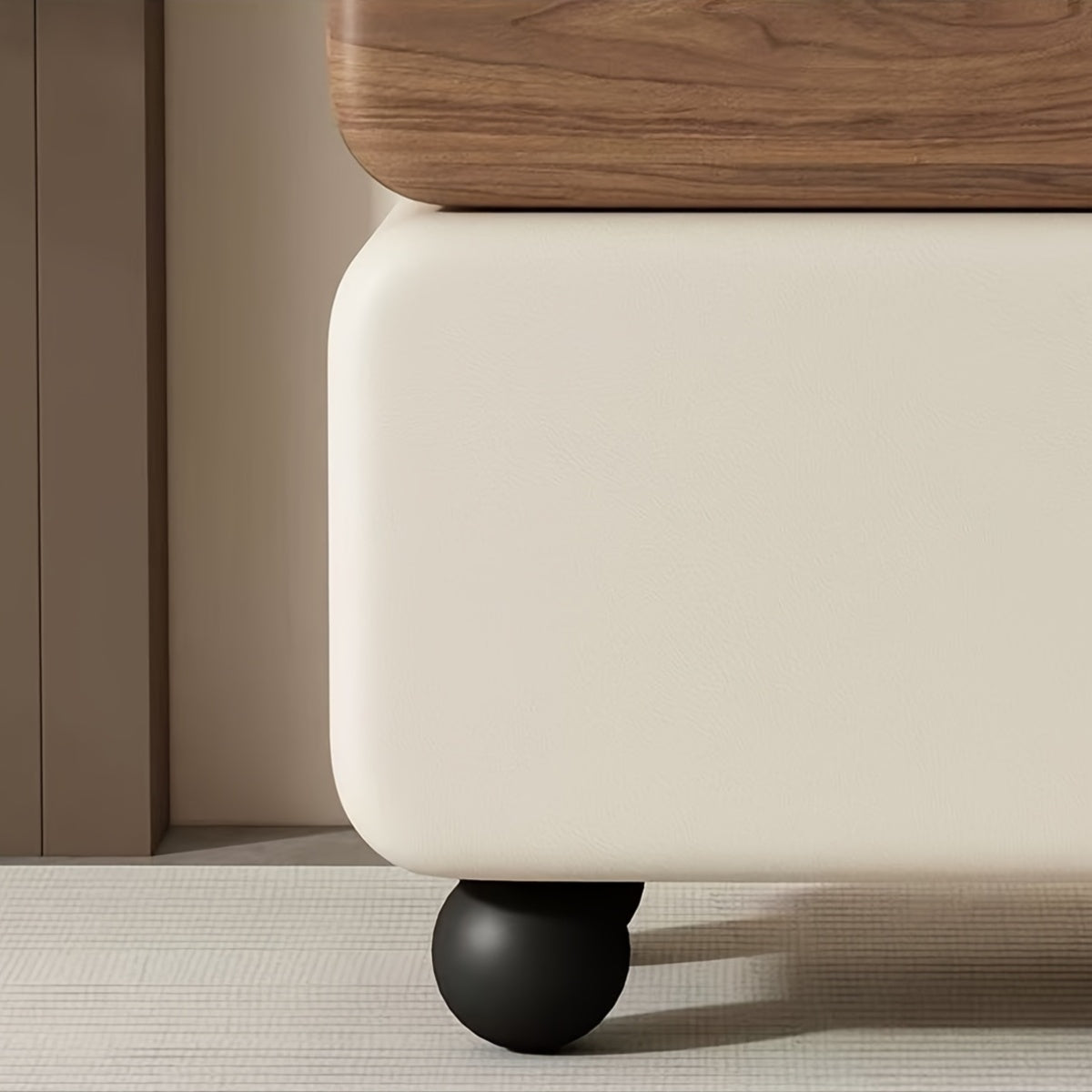 Mibai Solid Wood Leather-Wrapped Nightstand with Two Drawers - Sleek Design, Ready to Use, Ideal for Bedroom Organization, Easy Storage Option | Curved Drawer Style | Practical Furniture, Bedroom Storage And