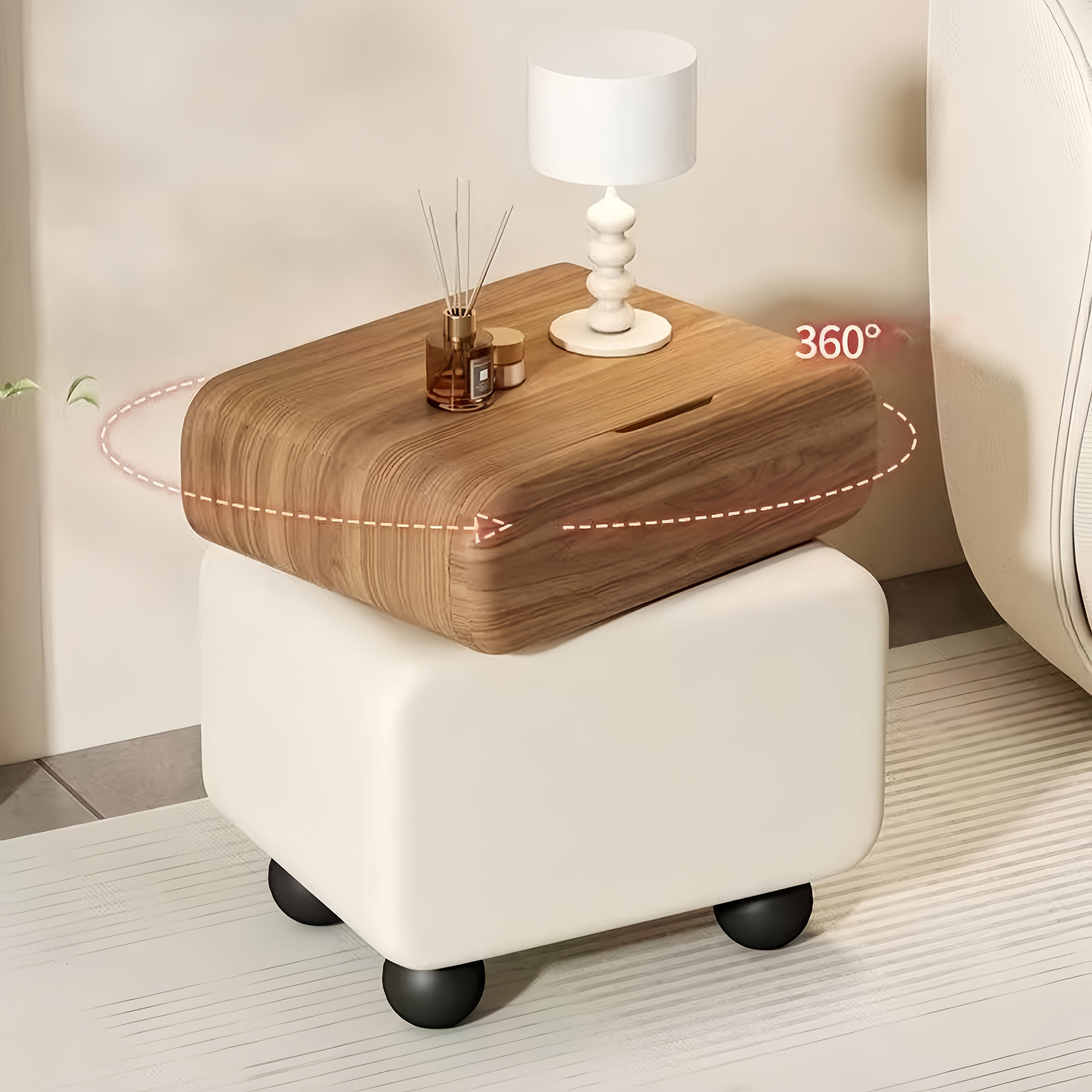 Mibai Solid Wood Leather-Wrapped Nightstand with Two Drawers - Sleek Design, Ready to Use, Ideal for Bedroom Organization, Easy Storage Option | Curved Drawer Style | Practical Furniture, Bedroom Storage And