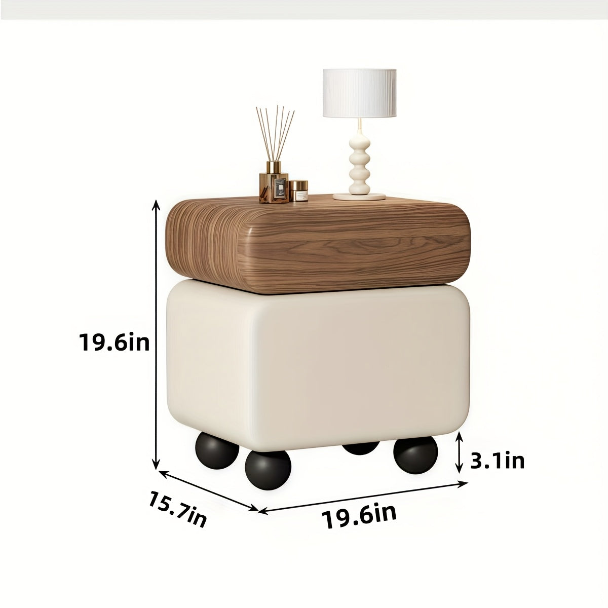 Mibai Solid Wood Leather-Wrapped Nightstand with Two Drawers - Sleek Design, Ready to Use, Ideal for Bedroom Organization, Easy Storage Option | Curved Drawer Style | Practical Furniture, Bedroom Storage And