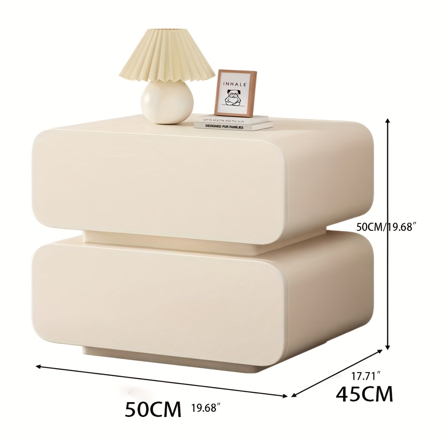 2 Drawers Light Luxury Simple Drawer Bedside Table, Cream Wind Suitable for Bedroom, No Installation.
