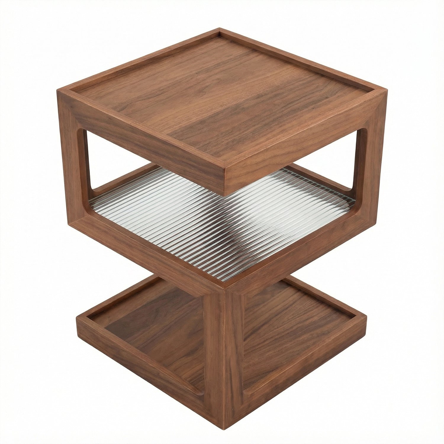 Modern Walnut Wood Bedside Table with Tempered Glass Top & Open Shelf - Assembly Small Nightstand Suitable for Bedroom & Living Room, Retro End Table, Furniture